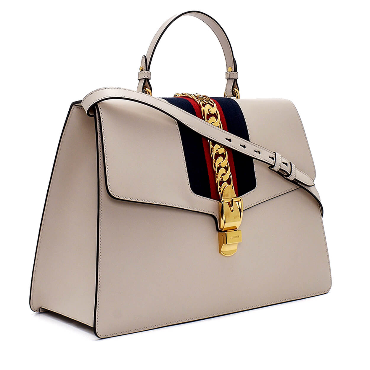 Gucci - White Leather Maxi Sylvie Top Handle Bag